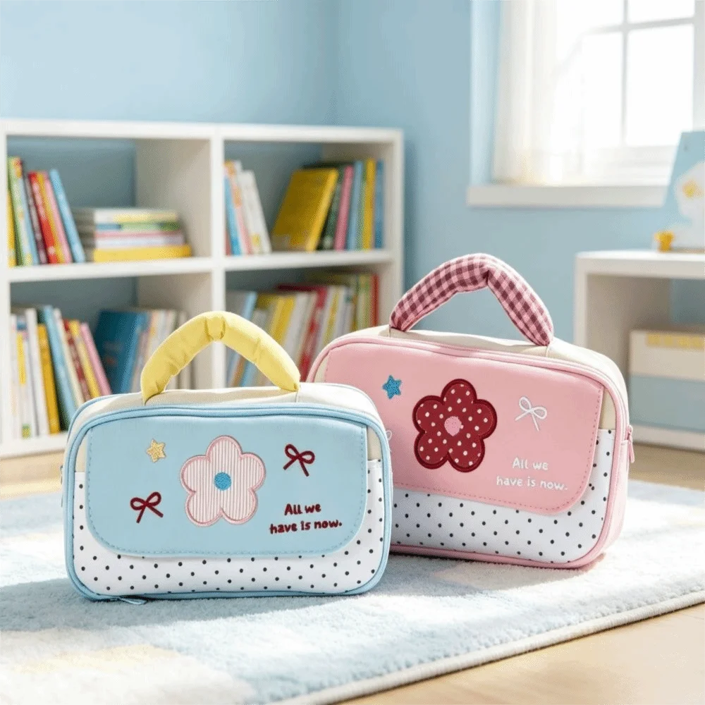 Soft Handle Stationery Bag Large Capacity Multi Pocket Pen Pouch Multi-Layer Zipper Closure Pencil case School Supplies
