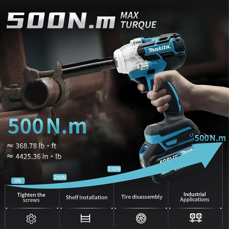 ماكيتا DTW600 مفتاح ربط لاسلكي عزم دوران عالي مفتاح كهربائي بدون فرش قابل لإعادة الشحن 18 فولت أدوات كهربائية لإصلاح السيارات