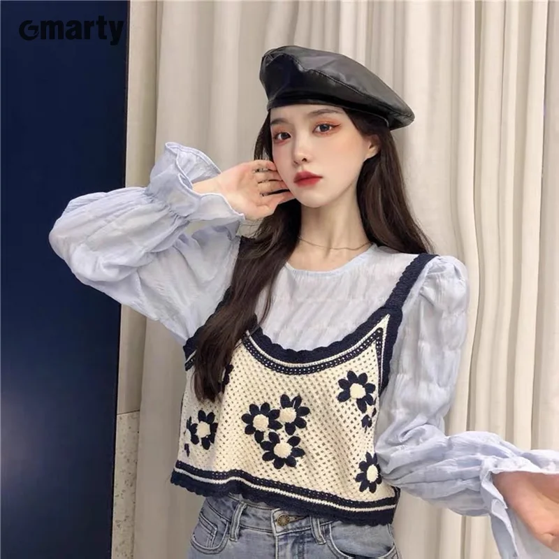 Women Knitted Hollow Out Flowers Embroidery Tank Top Summer Ethnic Style Retro Camisole Outdoor Sports