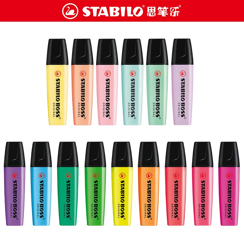 Stabilo Highlighters para Estudantes, Caneta Desenho, Marcador, Material Escolar e de Escritório, Papelaria Kawaii Bonito, Artigos de Arte, 6 Cores,