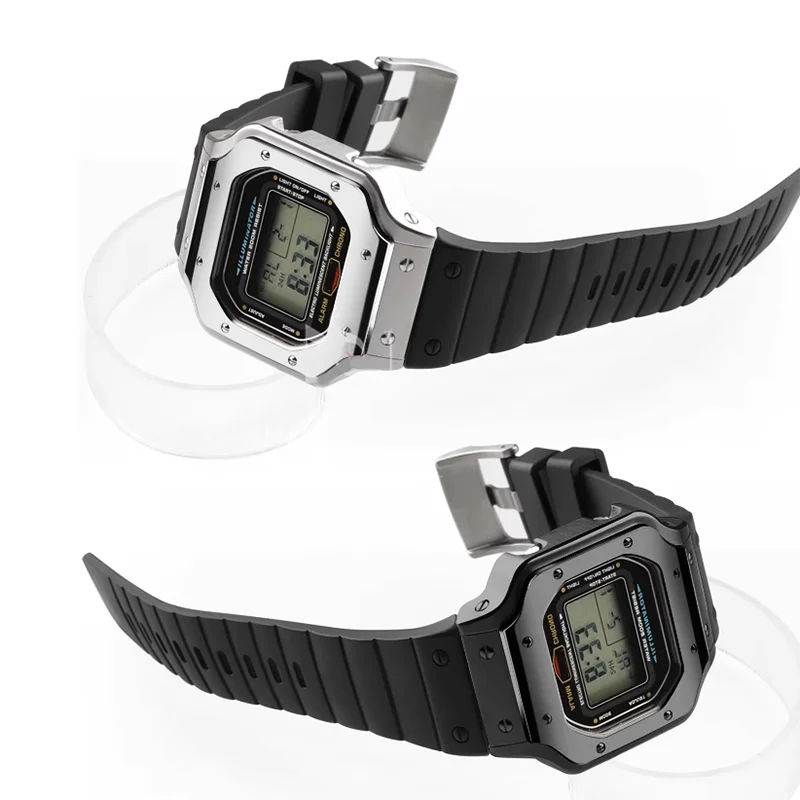 DW5600 طقم عصري الفولاذ المقاوم للصدأ حزام الساعات ل كاسيو G-SHOCK GW-B5600 DW-5600 الرجال تعديل حزام ساعة سيليكون الحافة المعدنية