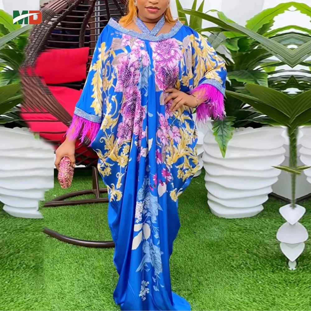 Sukienka kaftan plus size w afrykańskim stylu z kwiatowym nadrukiem, luźny krój, na wesele, imprezę, djellaba, sukienka turecka, luksusowa, elegancka, 2026, nowość, 2024