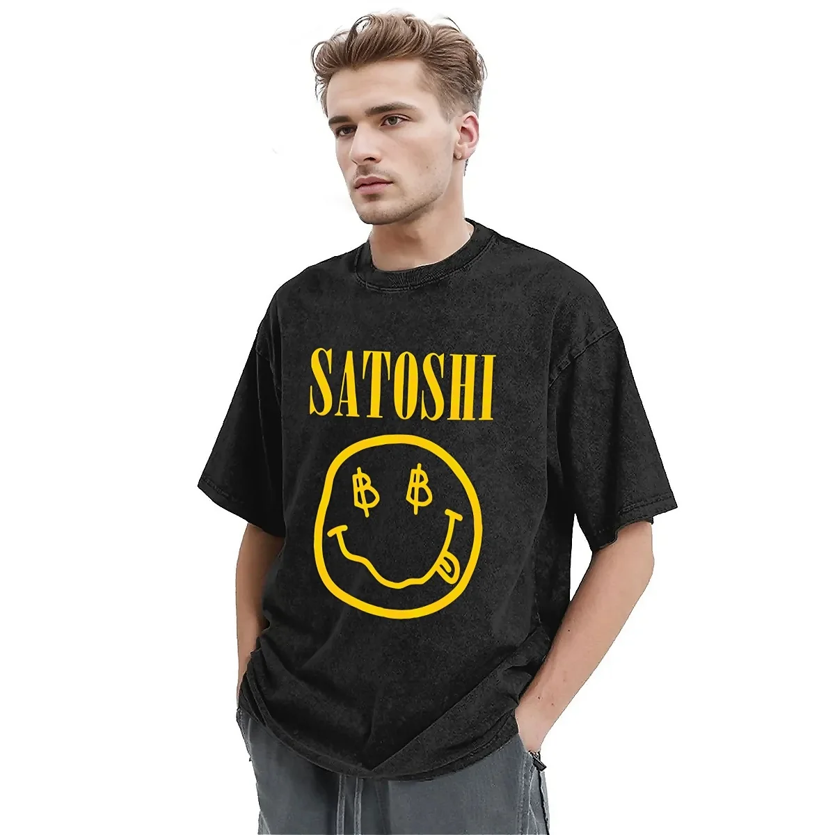 Blockchain Bitcoin Satoshi Yellow T Shirt Summer Funny Streetwear T Shirts 2024 Casual Harajuku Tshirt For Men Short Sleeve Tees