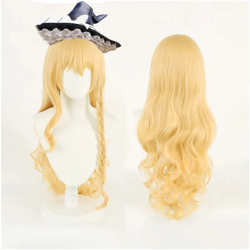 TouHou Project Kirisame Marisa peluca de Cosplay peluca dorada trenza rubia pelo largo Halloween carnaval Cosplay accesorios peluca de pelo