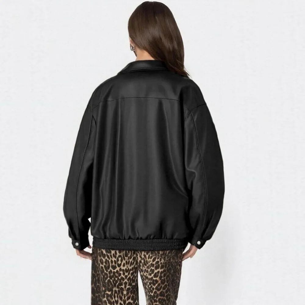 2025年秋冬レディースジャケット ルーズフィット 長袖 ラペル レトロ バイカー風 フェイクレザージャケット