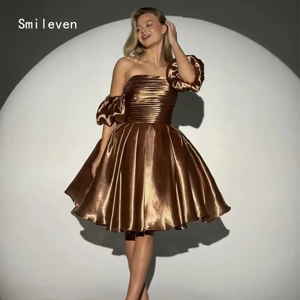 

Smileven Luxury Noval Liquid Short A Line Evening Dress Pleat Formal Prom Dresses Birthday Party Gowns Customized 2026