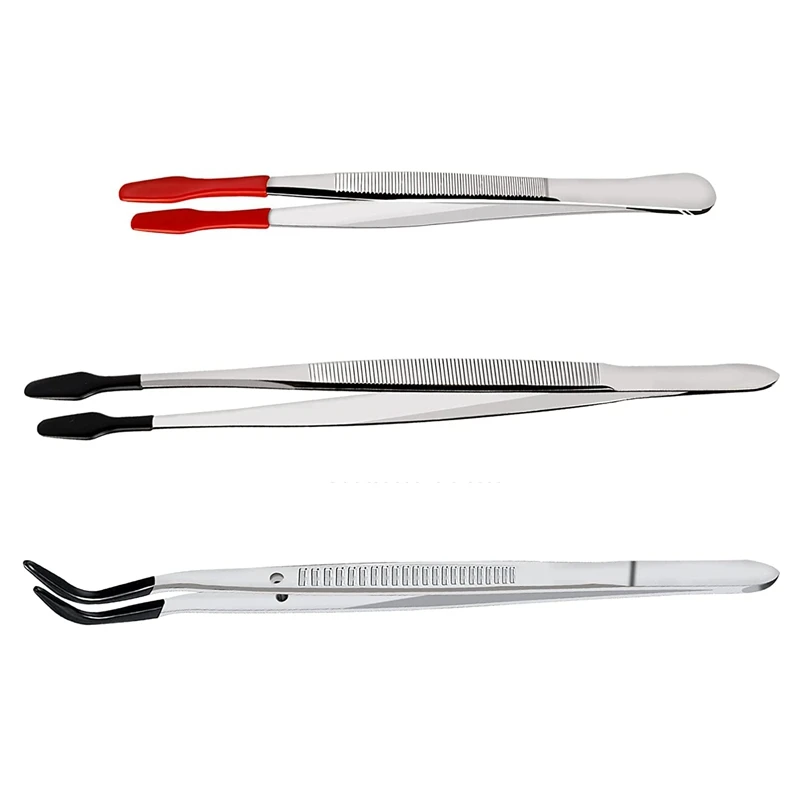 3 قطعة مجموعة الملقط الدقة المغلفة طويلة الملقط ، لصناعة مختبر الحرفية هواية الملقط كماشة أدوات المجوهرات