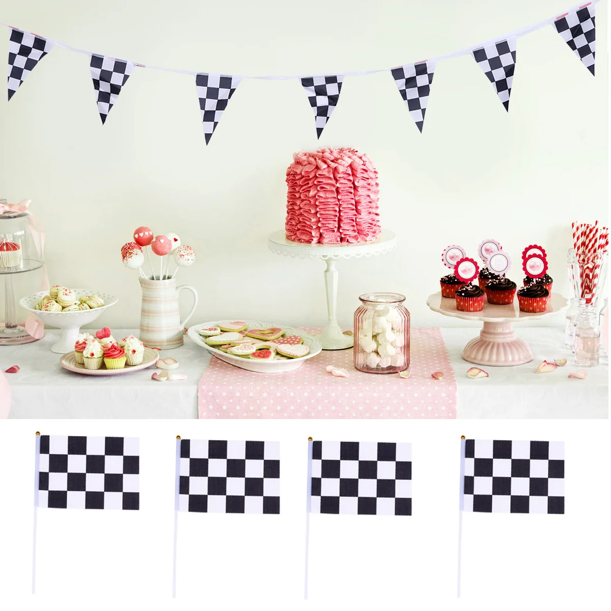 

11Pcs Racing Banner Chequered Black White Flags Party Decoration Streamer Banner Indoor Outdoor