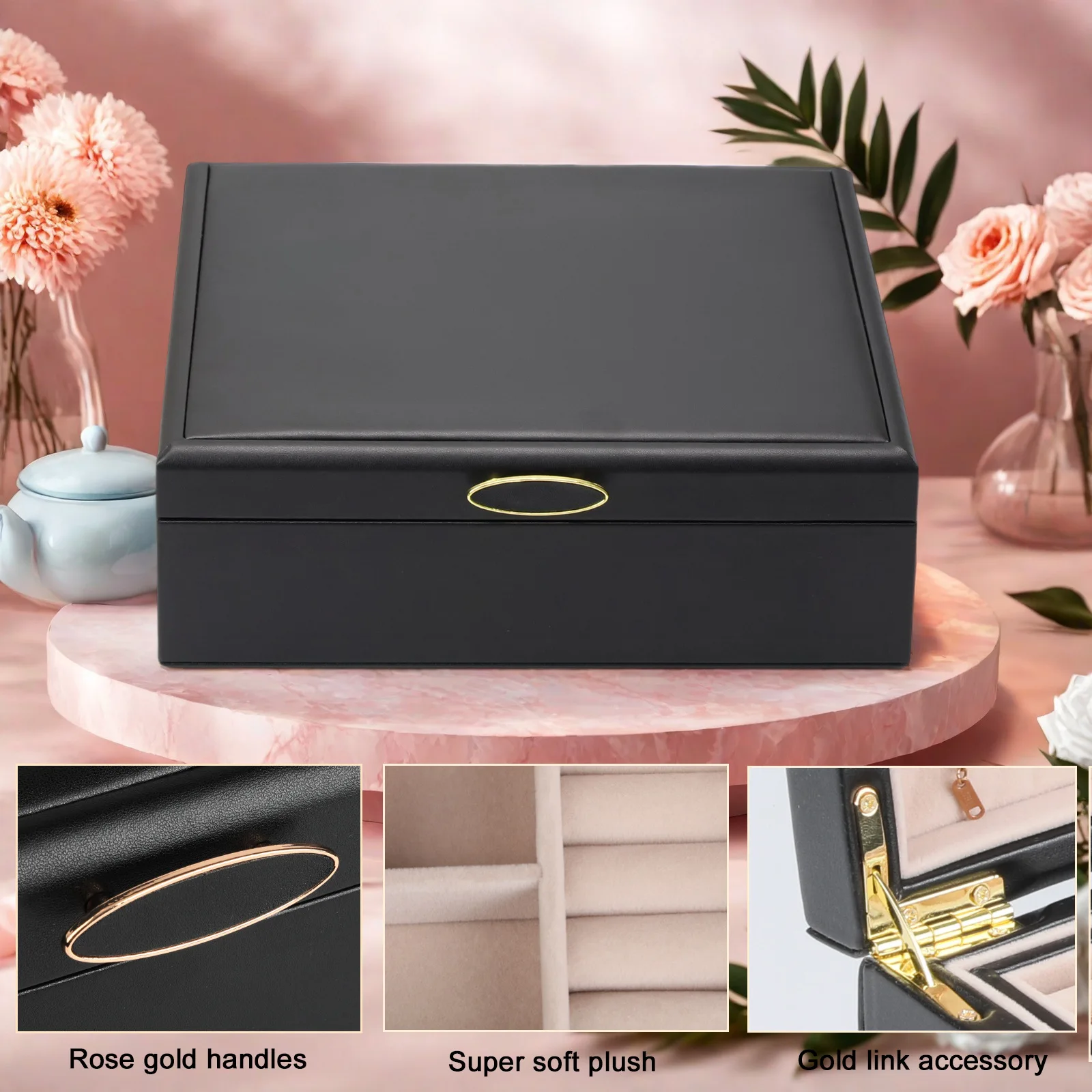 1pc Elegant Double Layer Jewelry Storage Box With Lock For Ring Necklace Earring Organizer Display For Case