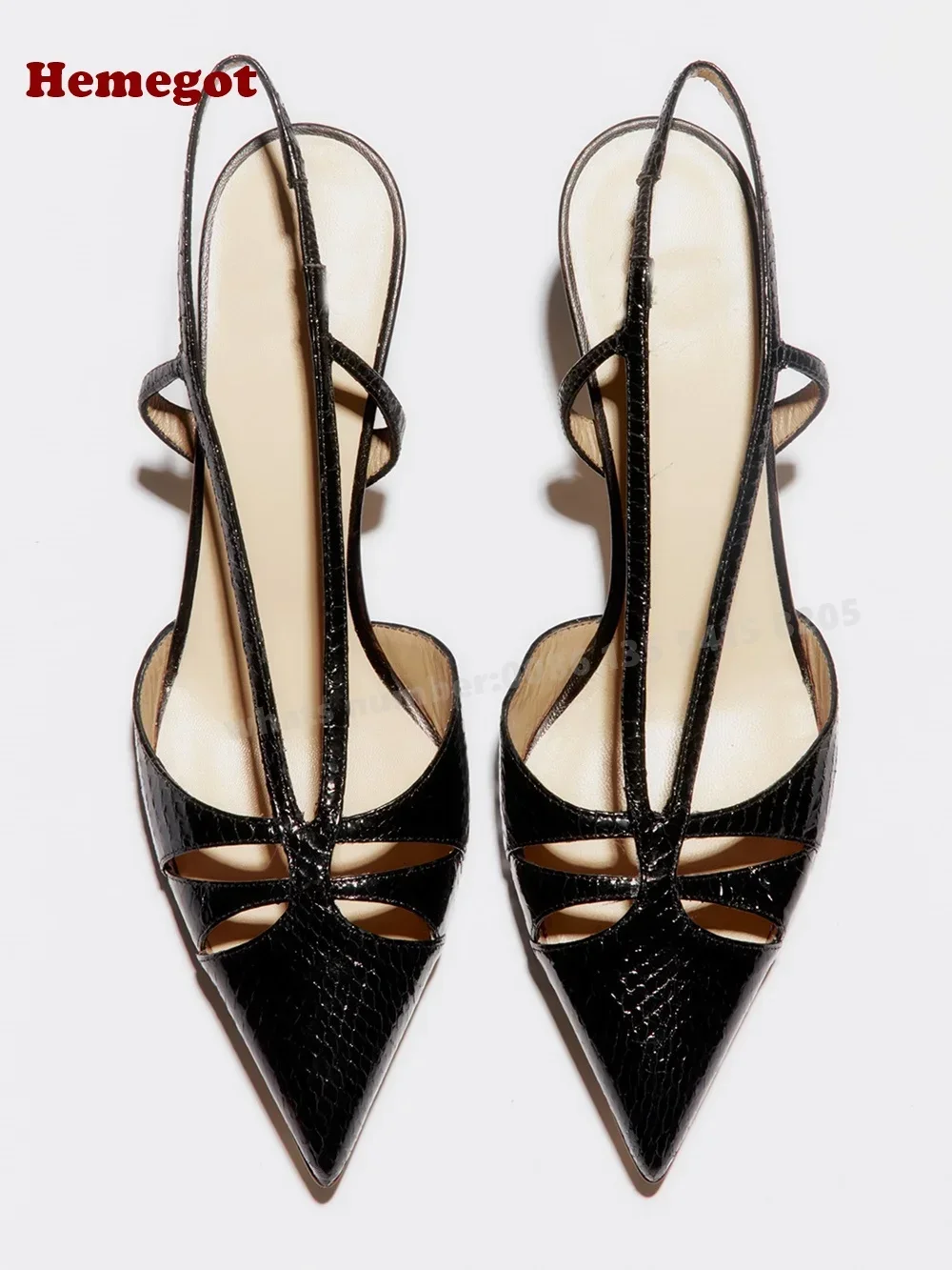 

Kitten Heels Cut-Out Slingback Sandals Pointed Toe Side Air Snakeskin Women's Sandals Summer Luxury Party Shoes Sexy Elegant