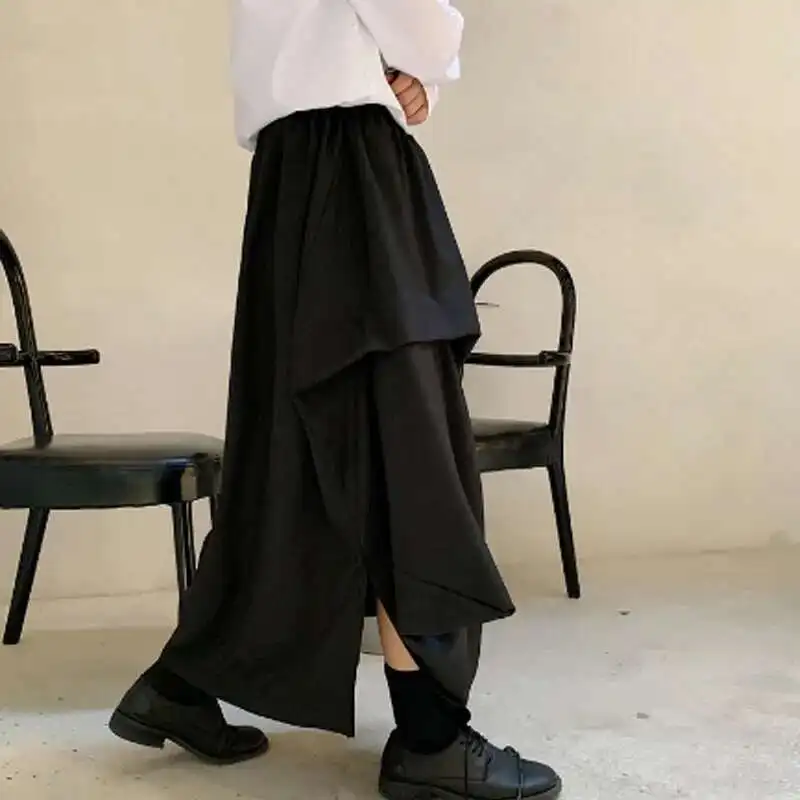Saias Hop Homens Hip Irregular Estilo Japão Mascuo Streetwear Plissado Solto Casual Punk Gótico Kimono Calças Roupas D