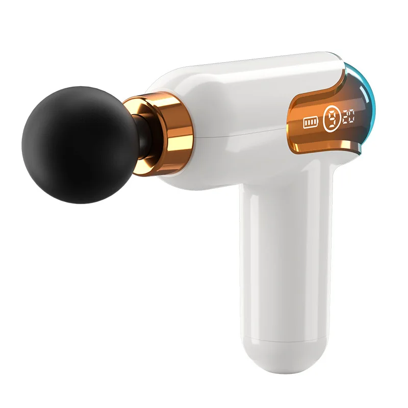 LCD Intelligent Frequency Control Mini Fascia Gun White Mini Portable USB Body Massager Electric Neck Membrane Gun 4 Head Vibrat