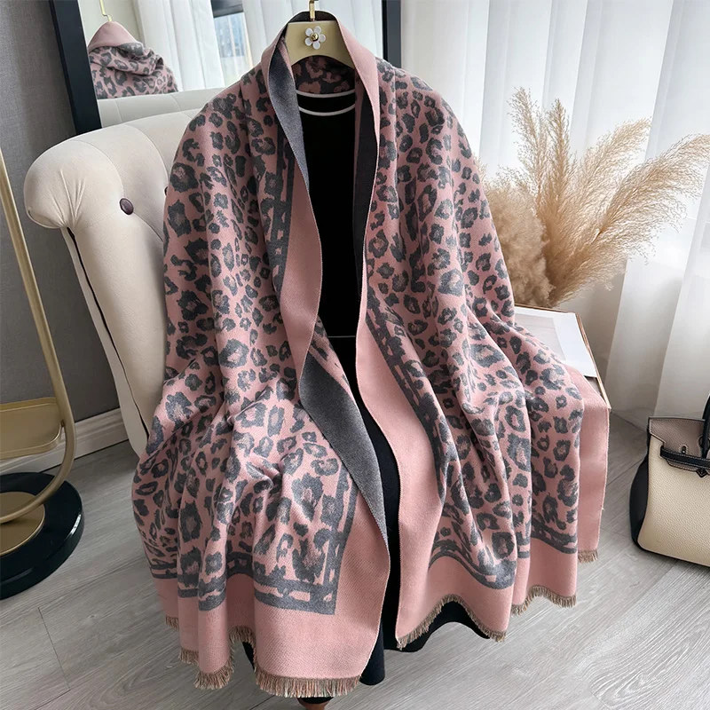 Designer brand Leopard  luxury Bohemia Imitation Pashmina Thickened 2024 autumn and winter new scarf shawl