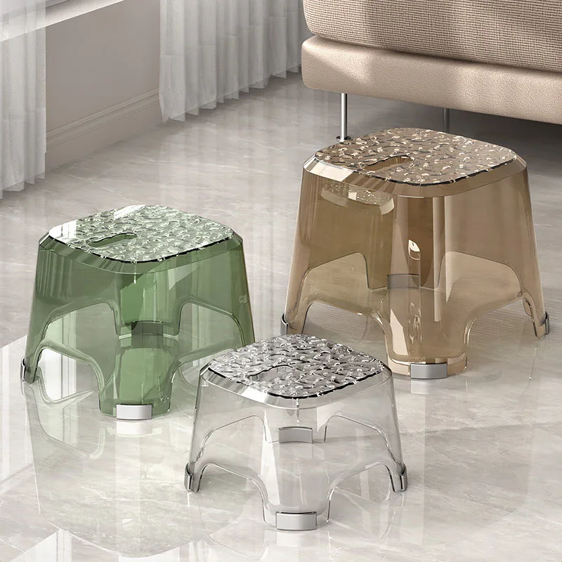 Transparent Acrylic Light Luxury Plastic Small Stool Bathroom Bathe Anti Slip Low Stools Thickened Small Ottoman Home Furniture