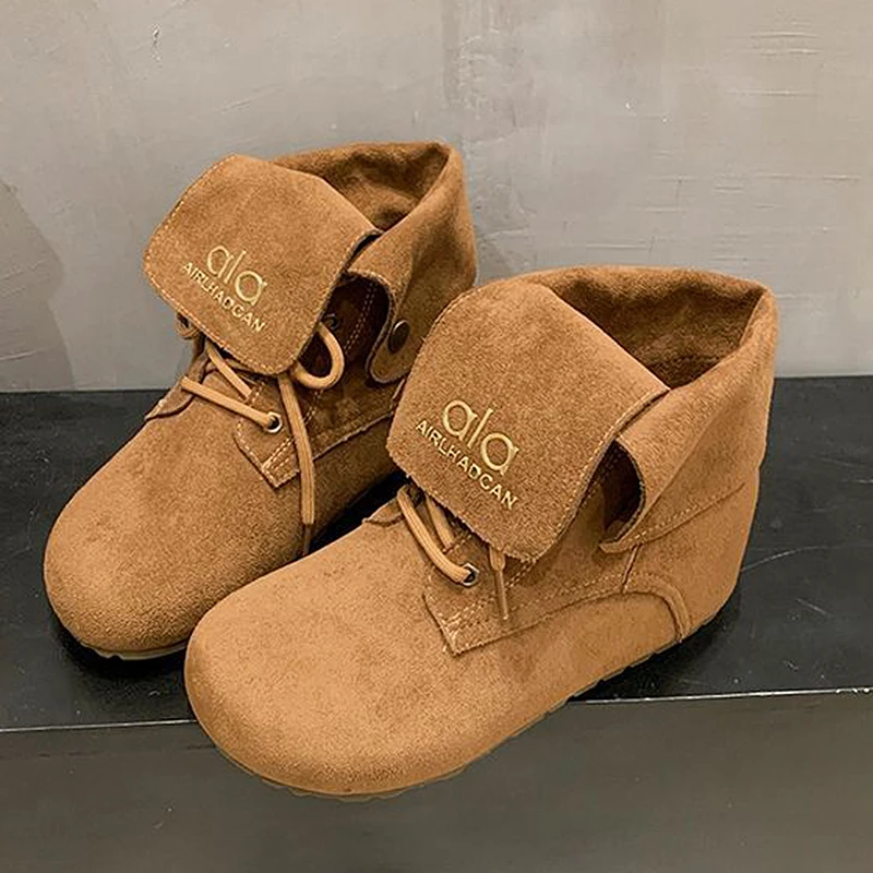 

Original Brand Women's Shoes Autumn New Fashion Printed Letters Suede Ankle Boots High Street Lace-up Lightweight Trend Girl