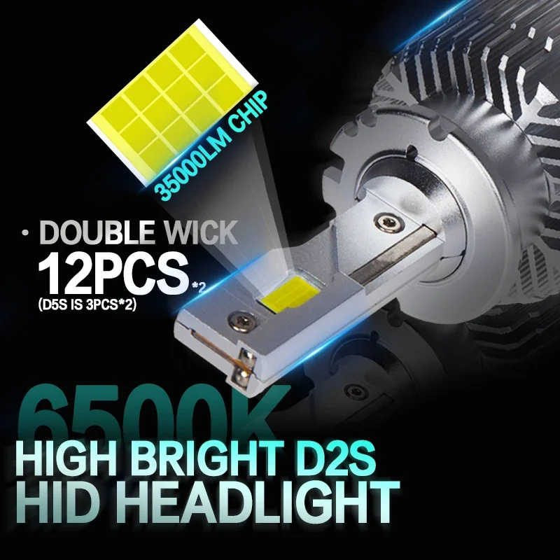 DAWNKNIGHT LED 헤드라이트 전구, HID 플러그 앤 플레이, 고휘도 LED 램프, D2S, D1S, D3S, D4S, D5S, D8S, 6500k, 35000lm, 2 개