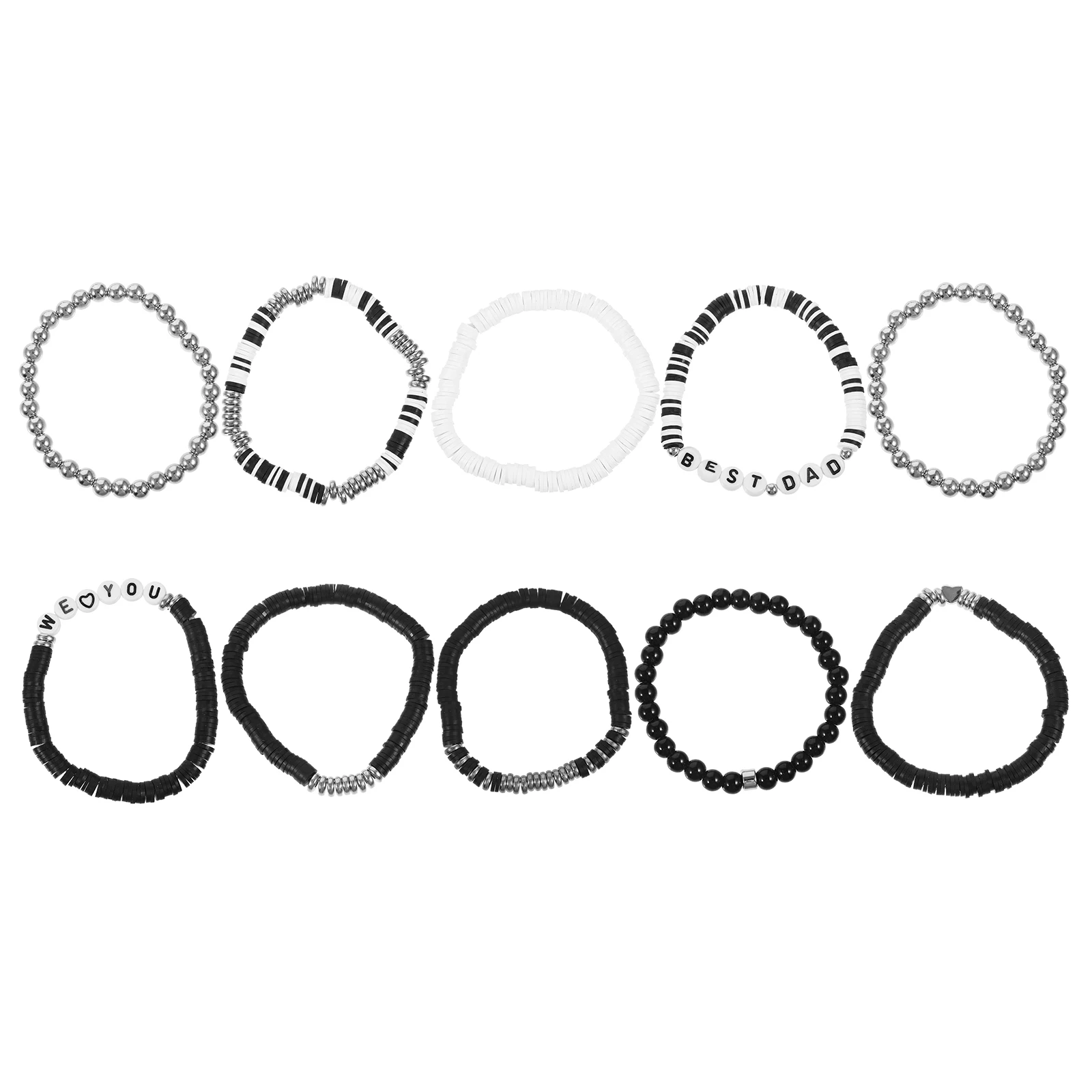 

10pcs Black White Polymer Clay Beads Bracelets Fashion Minimalist Dad Men Elastic Father Jewelry Gift for Father Day Birthday