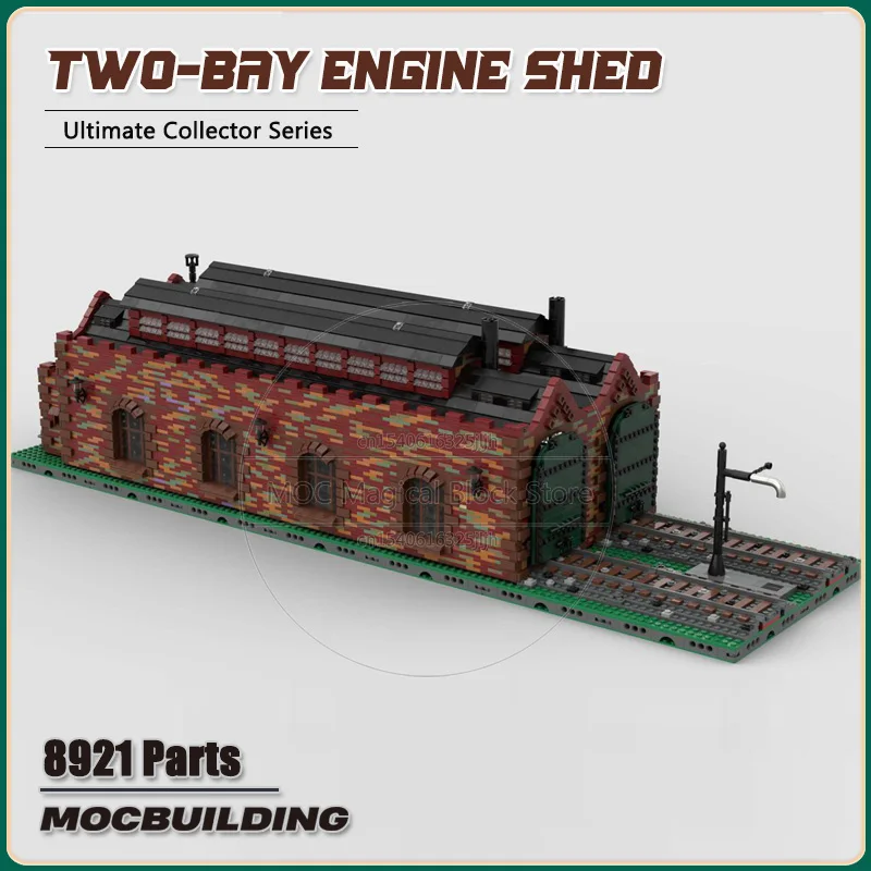 Train Series Moc Building Blocks Two-bay Engine Shed - Weathered Castle Architecture Technology Bricks Educational Toys Gifts