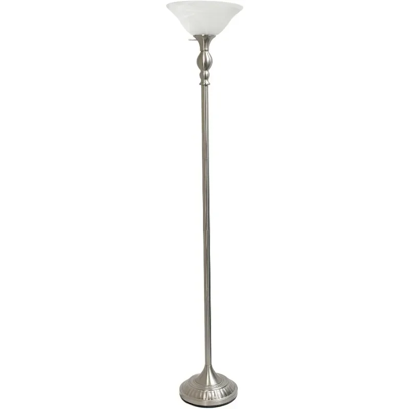 LF2001-RBZ 1 Light Restoration Bronze Torchiere Floor Lamp with Marbelized Amber Glass Shade