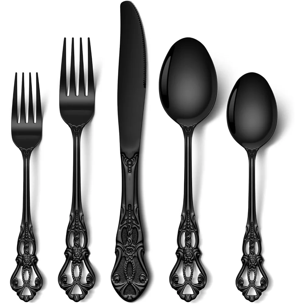 

60-Piece Elegant Retro Style Silverware Set for 12, Stainless Steel Mirror Finish Cutlery