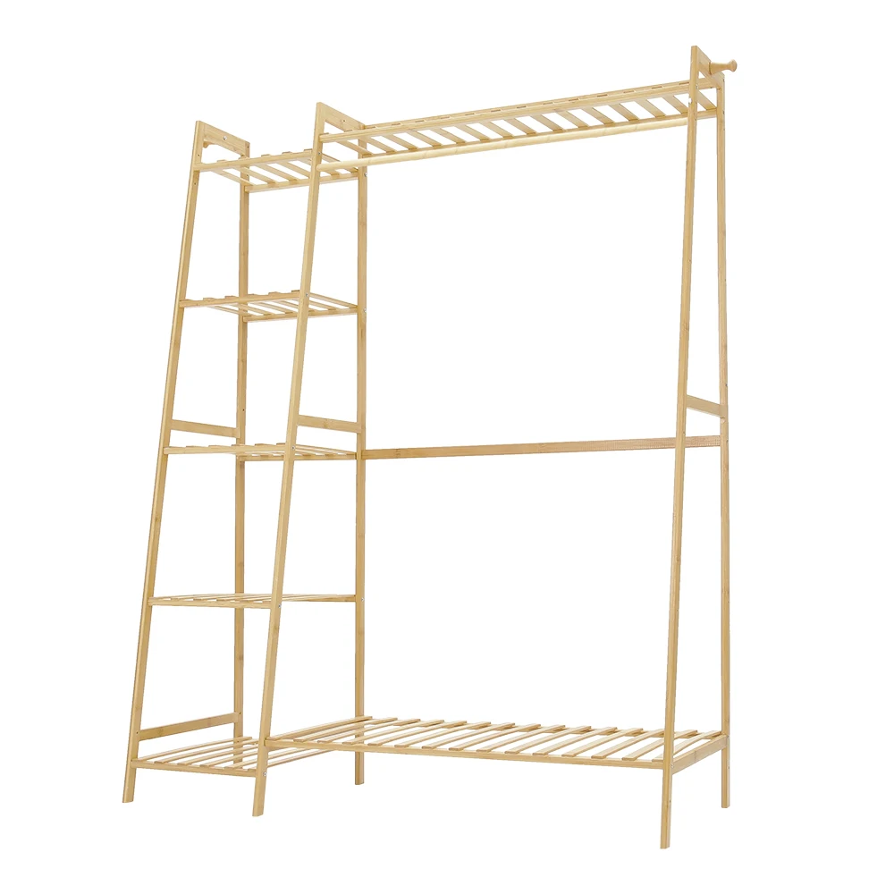 Voltsify Bamboo Bedroom Garment Clothes Rack Brown 110cm &130cm