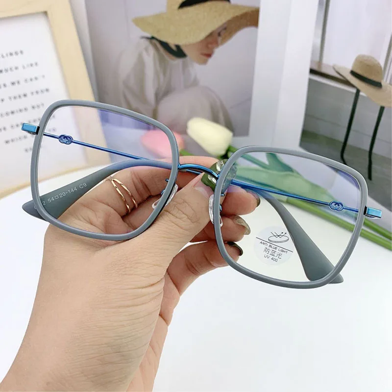 

Metal Frame Anti-blue Light TR90 Myopia Glasses Unisex Glasses Computer Big Square Eyewear Version Personality Eyeglasses -6.0