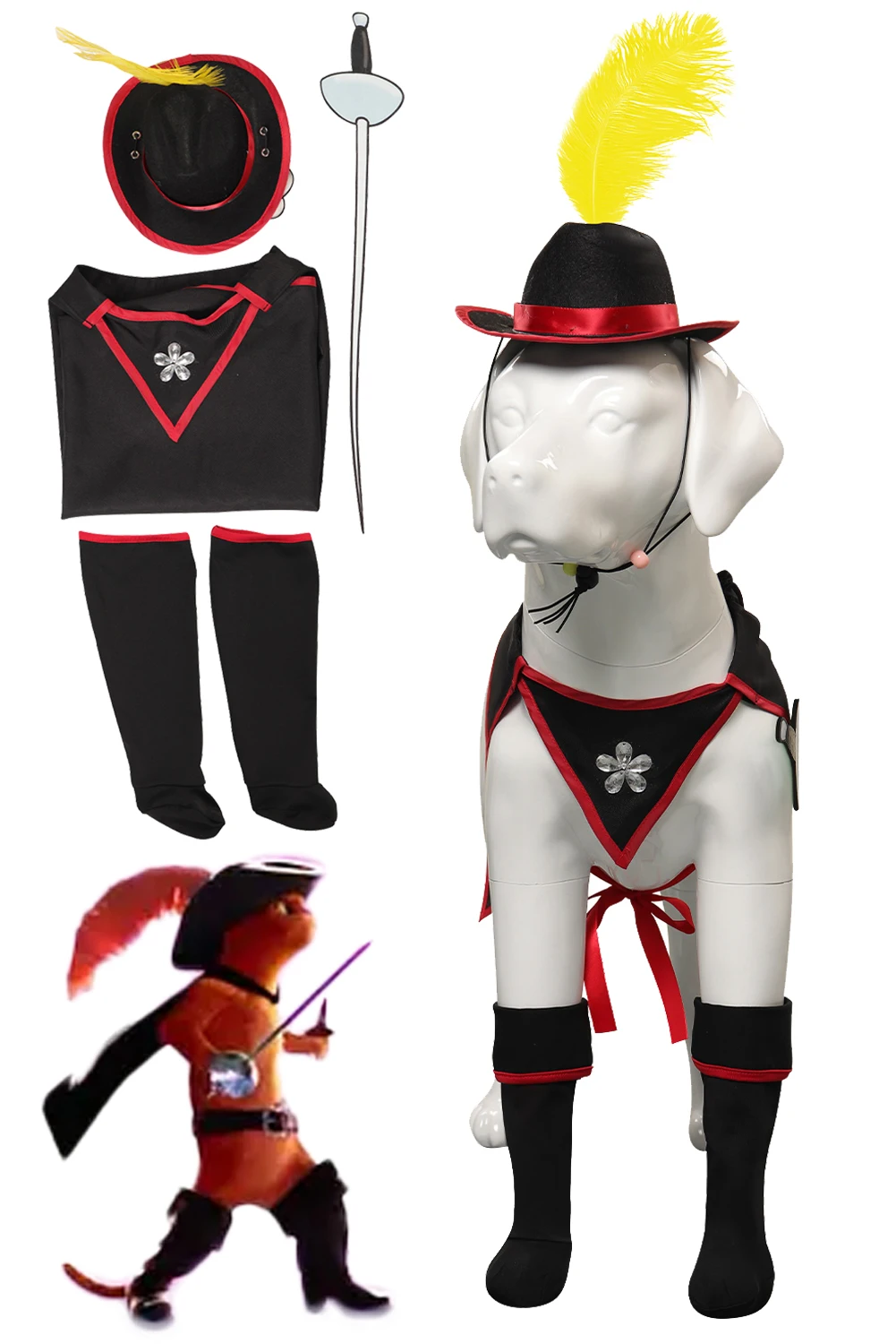 Disfraz de espadachín con botas para perro, traje de fantasía de dibujos animados de Anime, ropa divertida para cachorros y mascotas de Halloween