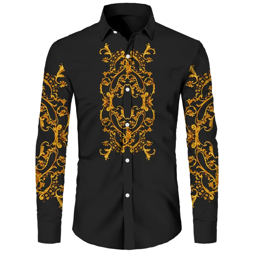 

2023 new men's fashion high -quality long -sleeved long -sleeved lapel single -breasted pattern printed shirt men's clothing