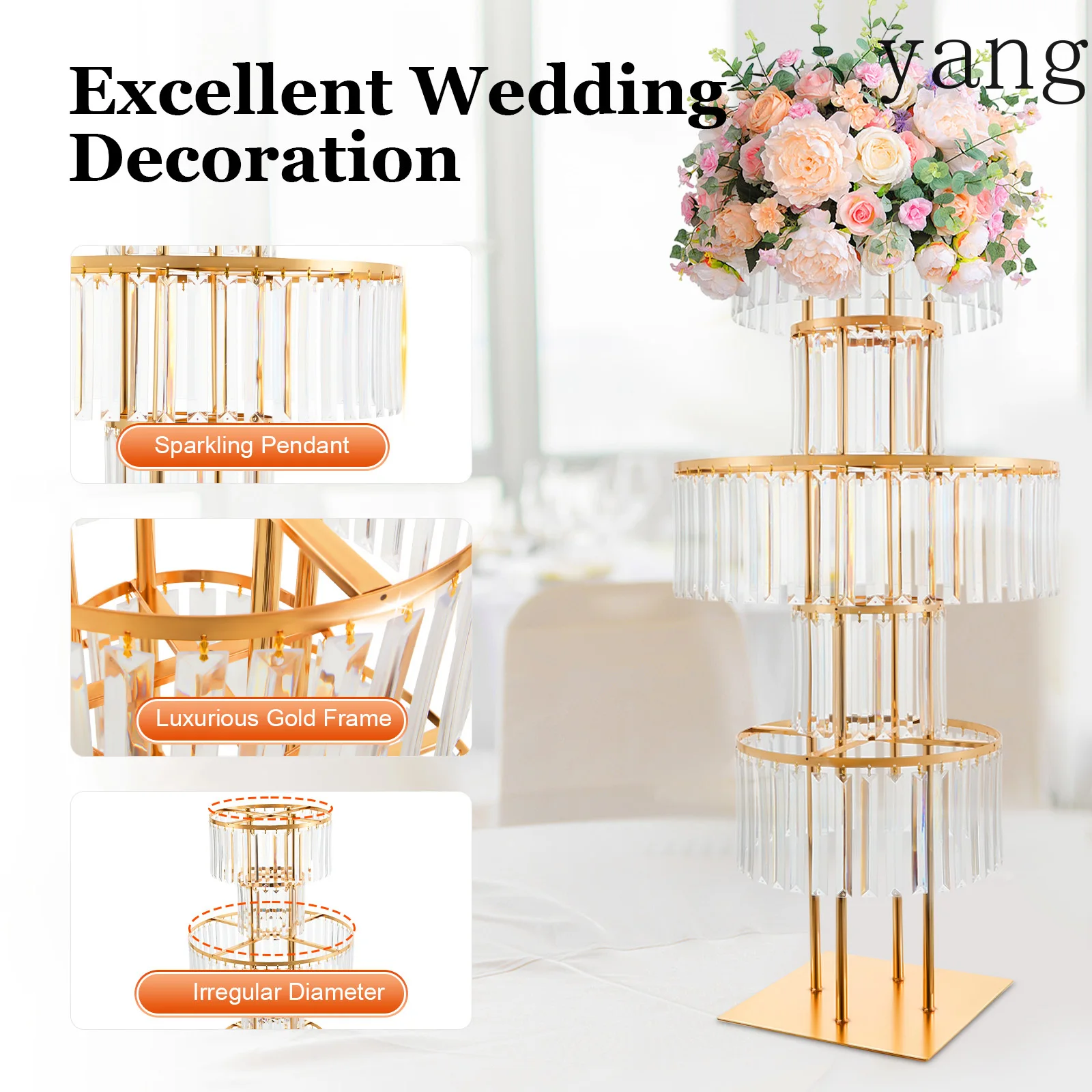5 Tiers Wedding Centerpieces Flower Stand, 110cm Acrylic Crystal Flower Vase Rack Floor Table Decor Display Holder, Gold/Silver