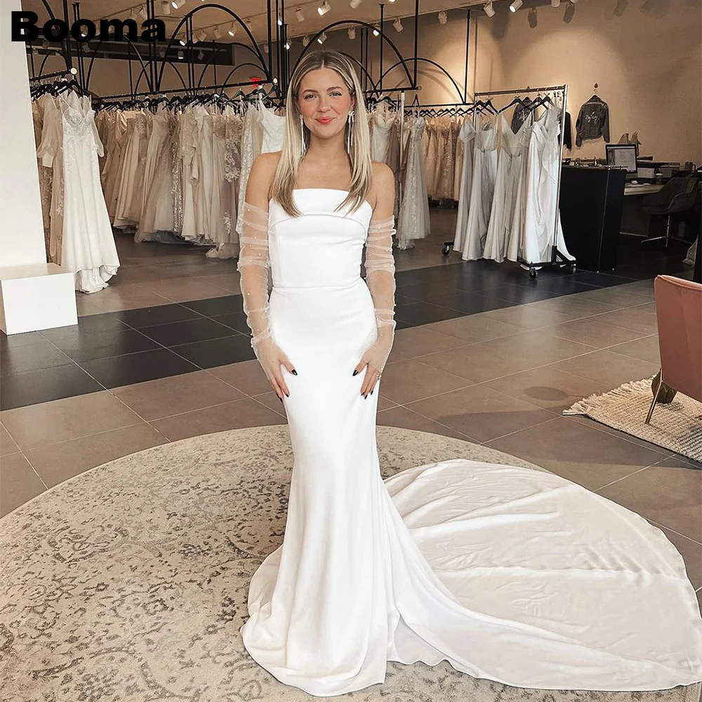 Booma-vestidos de novia de sirena sin tirantes para mujer, elegantes vestidos de graduación, tren de barrido, vestidos de noche para novias