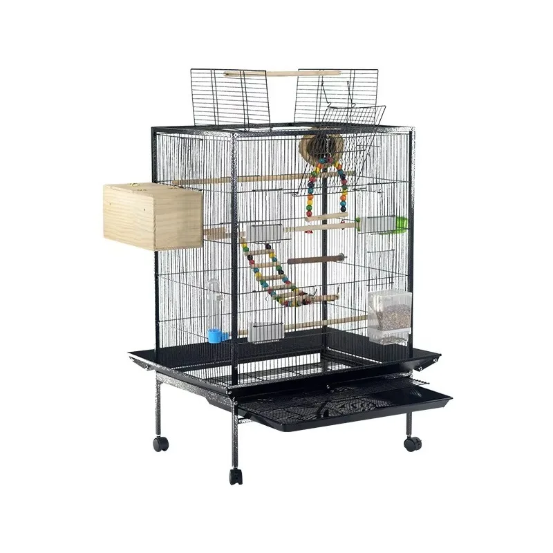 

Wholesale Large Bird Cages Luxury Villa Art Birdcage Big Space Black Stainless Steel Metal Iron Pet Parrot Cage Low Price