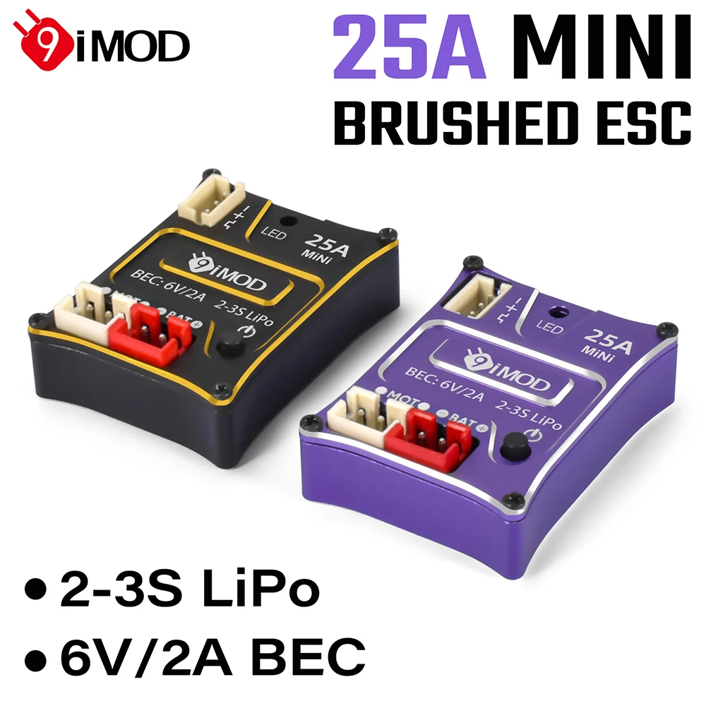 

9IMOD MINI 25A Матовый ESC 6V/2A BEC 2-3S LiPo IP65 Водонепроницаемый, совместимый с матовым двигателем 130 180 для гусеничного автомобиля 1/18 1/24