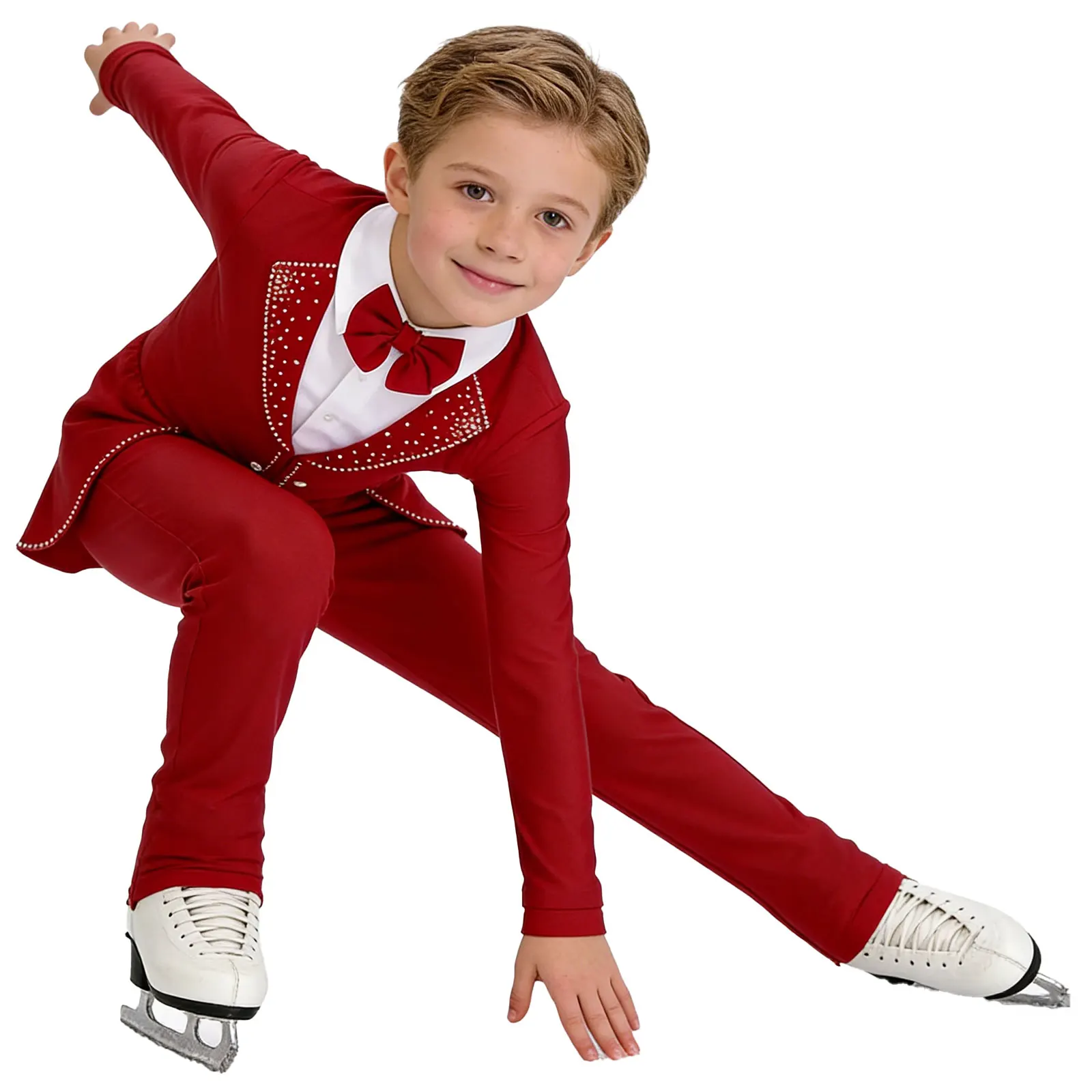 

Kids Boys Long Sleeve Sequin Figure Skating Jumpsuit for Latin Jazz Ballet Performance Unitards Dancewear Magician Costume