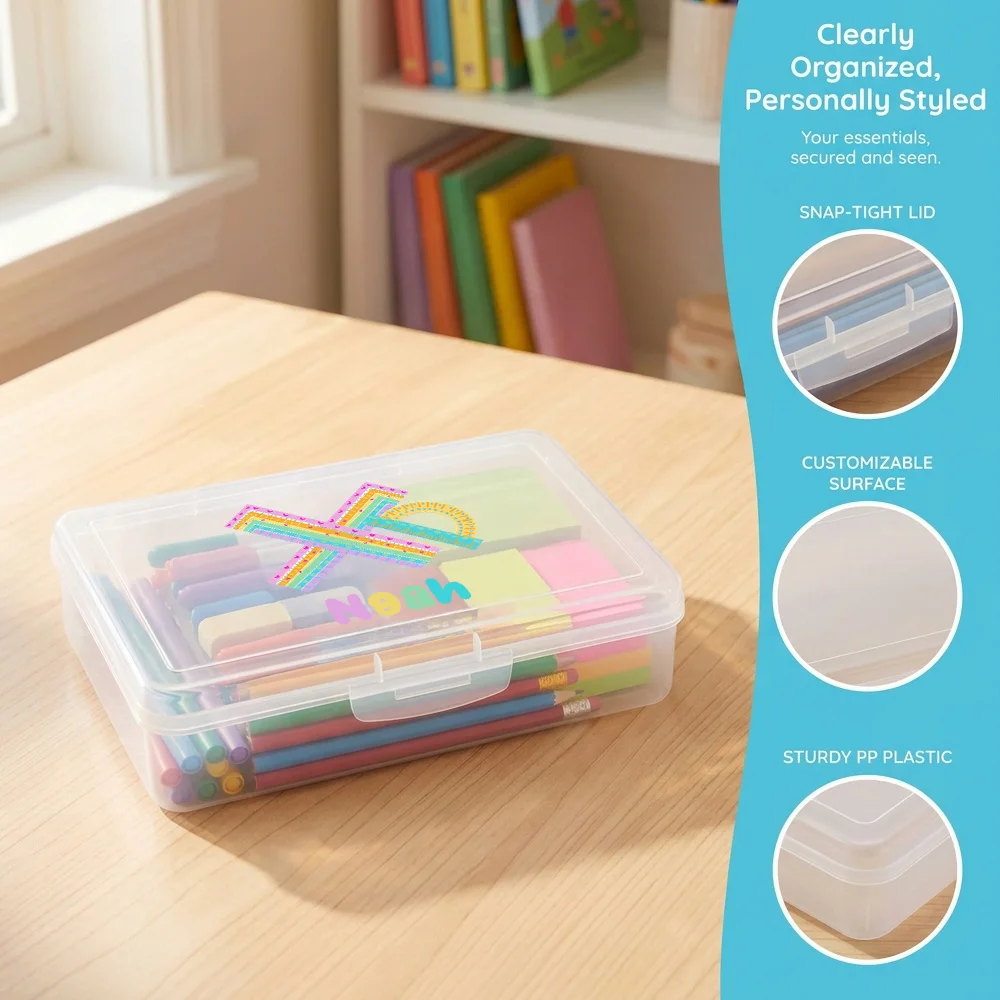 Personalized Pencil Case, Custom Name Clear Plastic Rainbow School Stationery Box, - view 4