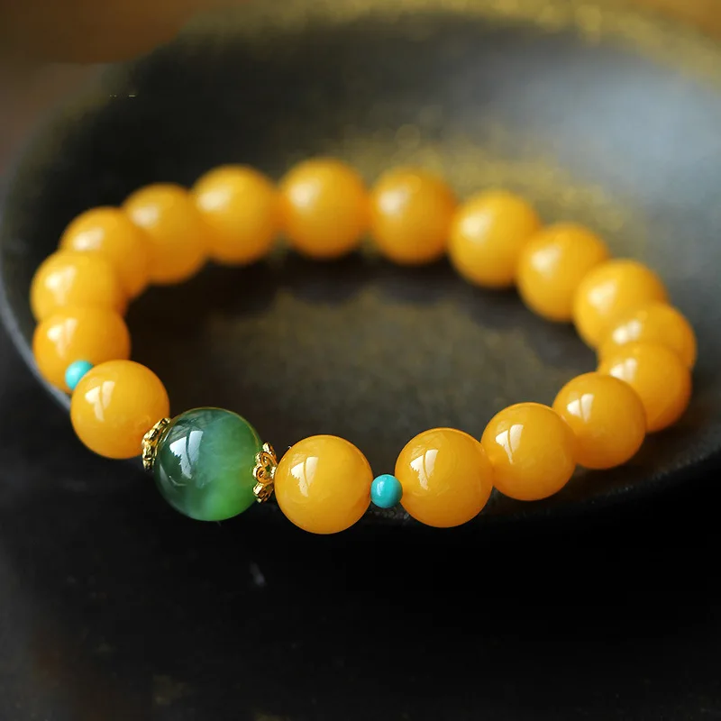 Natural Amber Bracelet Men Women Healing Gemstone Fine Jewelry Genuine Baltic Amber Turquoise Cat Eye Jade Beads Bracelet Bangle