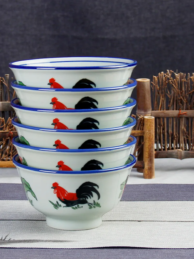 Blue And White Porcelain Chicken Bowl Vintage Rice Bowl