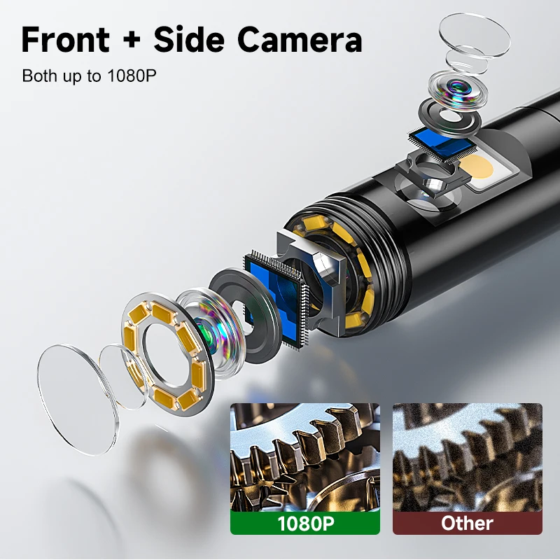 3 in 1 Industrial Endoscope for iOS/Type-C/Android 8mm Direct Connect Phones Borescope Dual Camera 1080P for Inspect Pipe Sewer