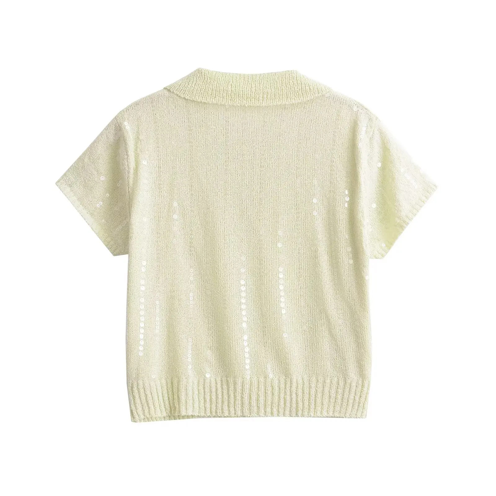 Tangada 2024 Summer Women Beading Knitted Sweater Short Sleeve Female Crop Pullovers AI080