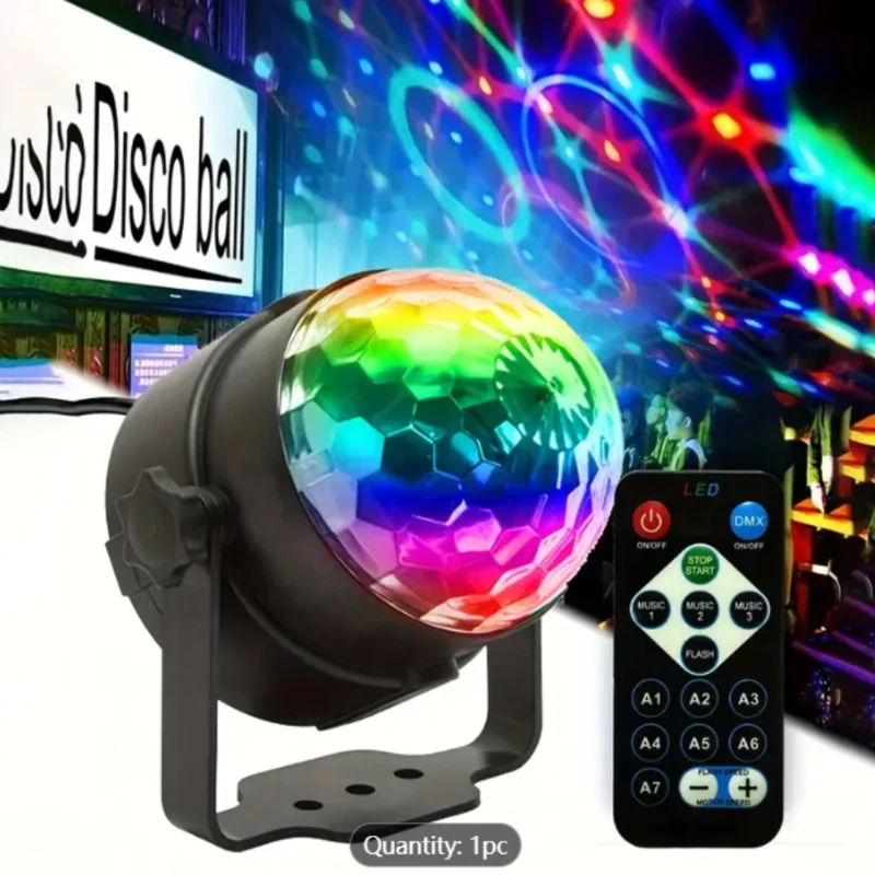 

1pc Bring The Party To Life With Sound Activated RGB Disco Ball Lights - 7 ModesRemote Control, Perfect For Room Dance Parties,