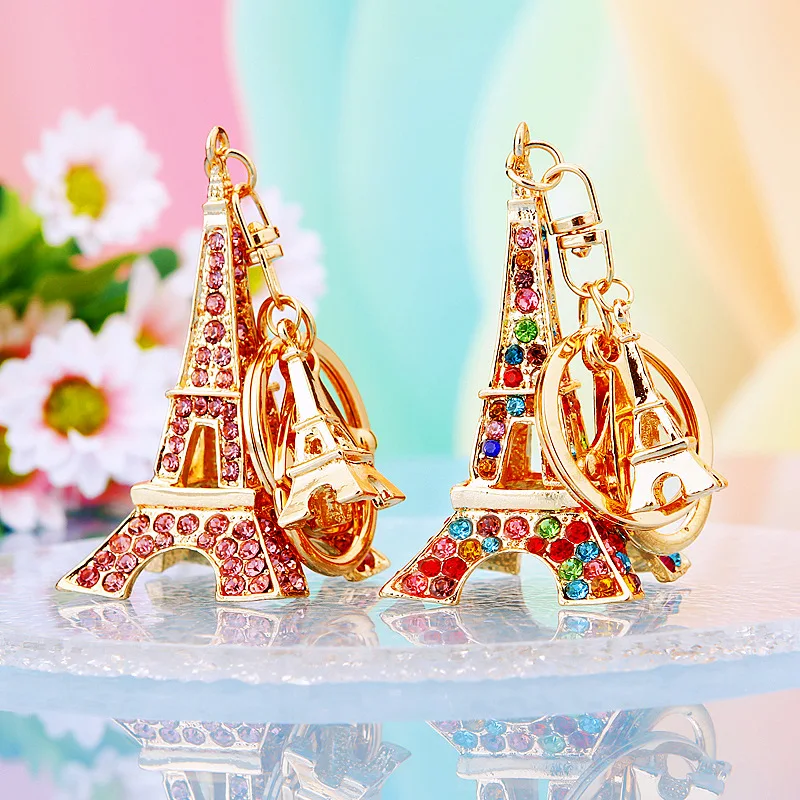 luxury designer jewelry Korean jewelry creative Eiffel Tower car keychain with rhinestone  key chains for women key holder