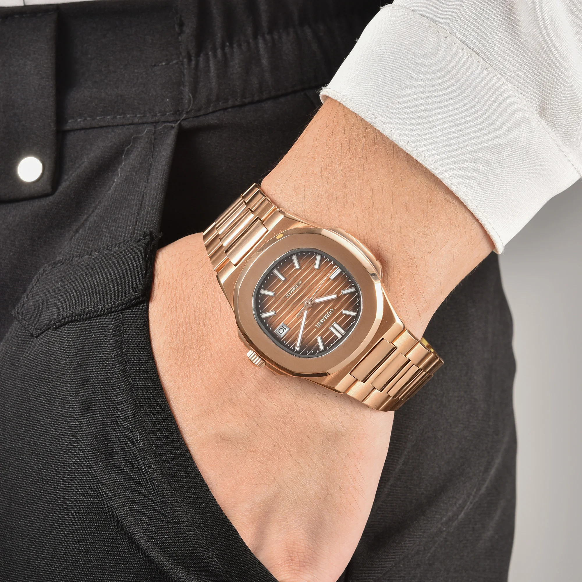 Men's Rose Gold High-Precision Automatic Mechanical Watch