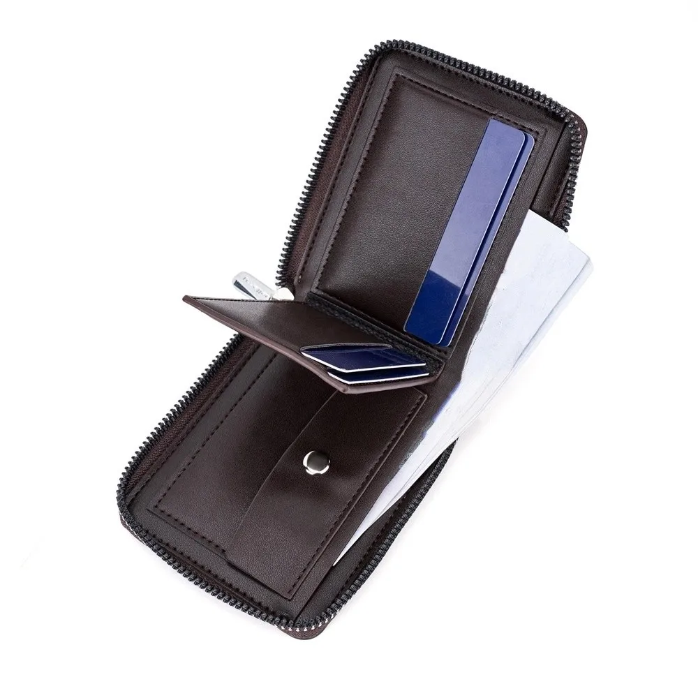 Portafoglio corto da uomo in pelle con cerniera Borsa per carte Stile ricreativo urbano Borsa in pelle maschile Porta badge identificativo con lettera inglese