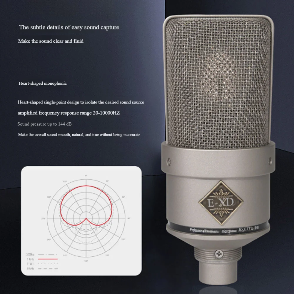 

EXD-TF103 Studio Condenser Mic 34mm Gold Diaphragm Cardioid 48V Phantom Power for Podcast/Vocal/Instruments Low Noise High SPL