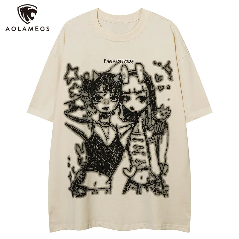 

Men T Shirts Cartoon Girls Print T Shirt Y2k Hip Hop Loose Streetwear Tees Harajuku Punk Casual Cotton Short Sleeve Tops Unisex