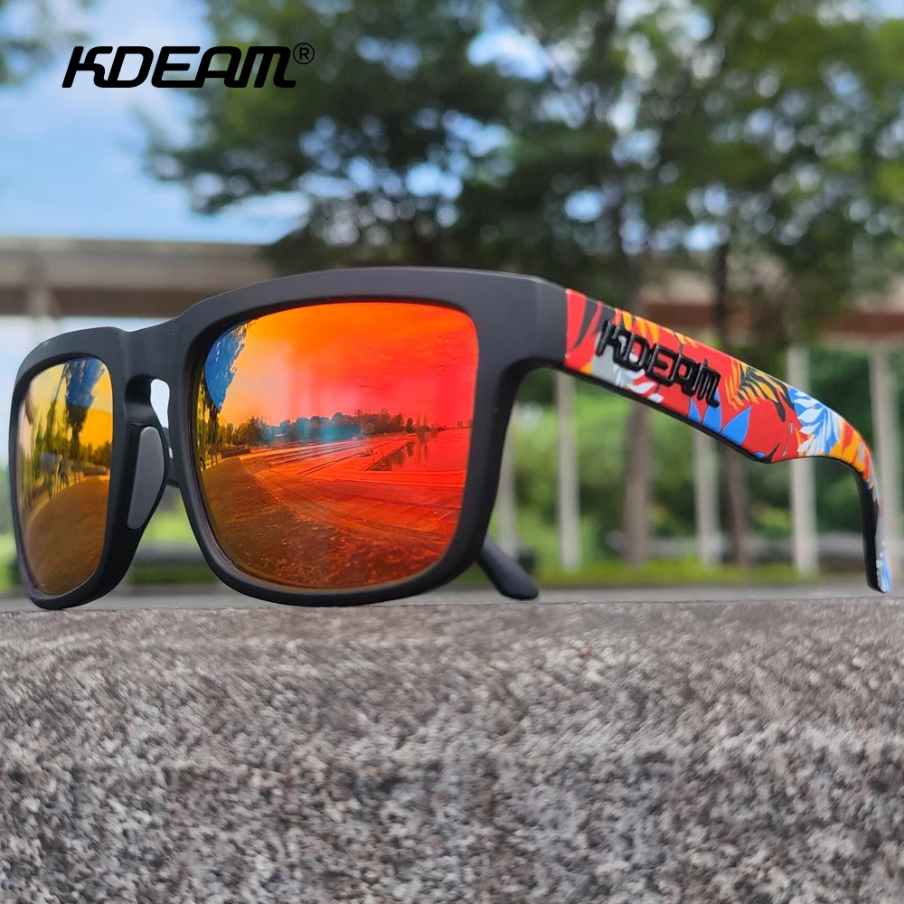 New Mirrored Red Lenses Brands KDEAM Luxury Designer Polarized Sunglasses Classic Square Men Women Fishing Running Sports Glass