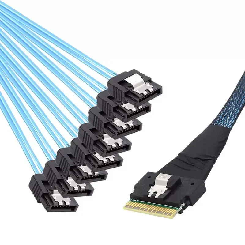 NVME 74Pin Slimline SAS SFF-8654 8I to 8X SATA Straight Head Server Hard Disk Cable Adapter for Data Storage