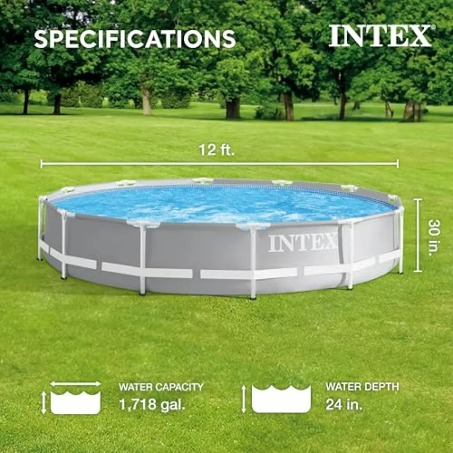 Above Ground Pool for Backyard Use, Prism Steel Frame, Silver, 12 Foot x 30 Inch with 3-Ply Liner and Type A/C Filter Cartridge
