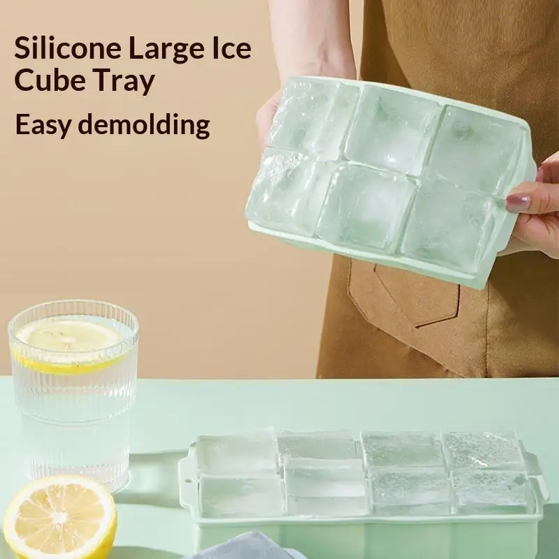 [YY35]【xxx】Large Ice Cube Tray With Lid Stackable Silicone Square Ice Mold For Cocktails BPA Free[ZN]