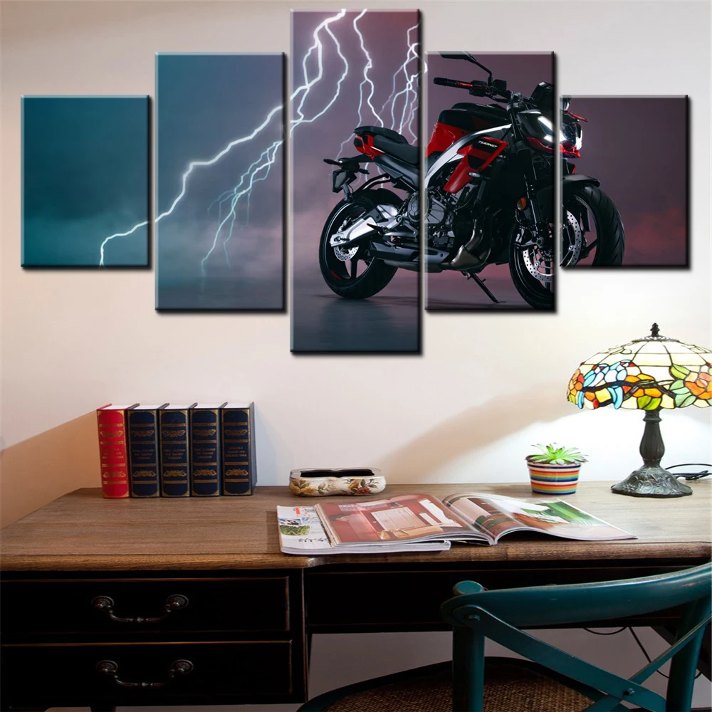 

5 Pieces Canvas Wall Arts Poster Painting Bikes 2025 Wallpaper Home Decor Picture Printing For Living Room Interior Artwork