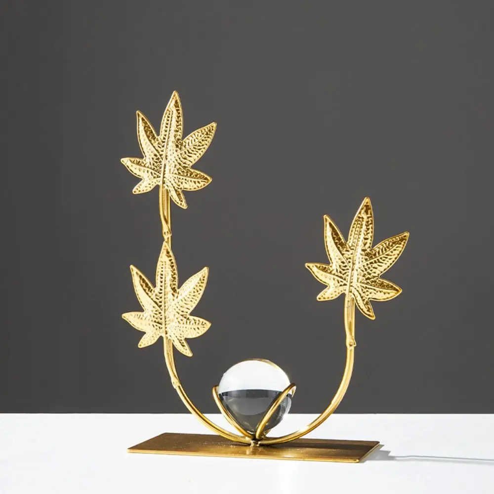 Nordic Leaf Crystal Ball Ornaments 4-Style Light Luxury Iron Art Iron Maple Leaf Ornaments Gold Crystal Ball Decor Rack Office